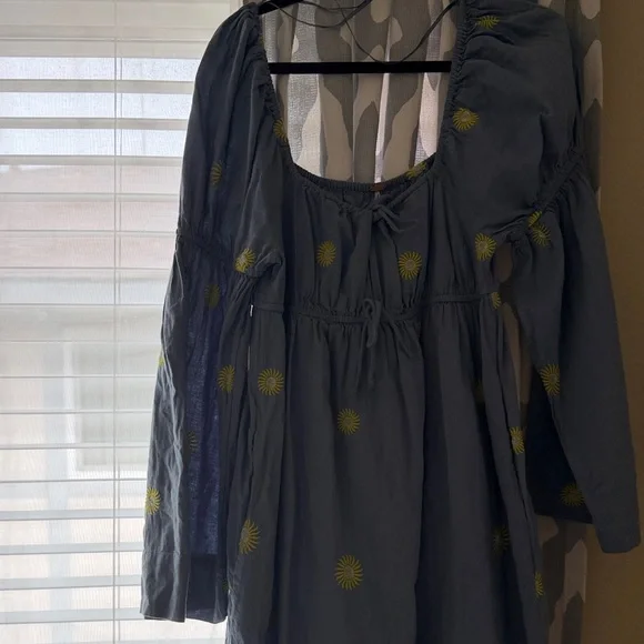 Free People Blue Midi Dress with Yellow Dot Embroidery - Picture 5 of 8
